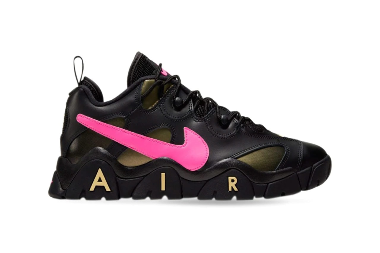 nike air barrage low qs sneakers black infinite gold pink blast colorway release style no ct8454 001