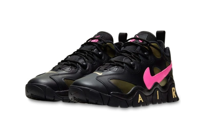 nike air barrage low qs sneakers black infinite gold pink blast colorway release style no ct8454 001