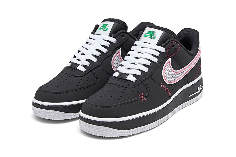 Nike Air Force 1 07 LV8 Black Bright Crimson green strike CU6646 001 footwear shoes sneakers kicks runners trainers basketball court swoosh spring summer 2020 collection
