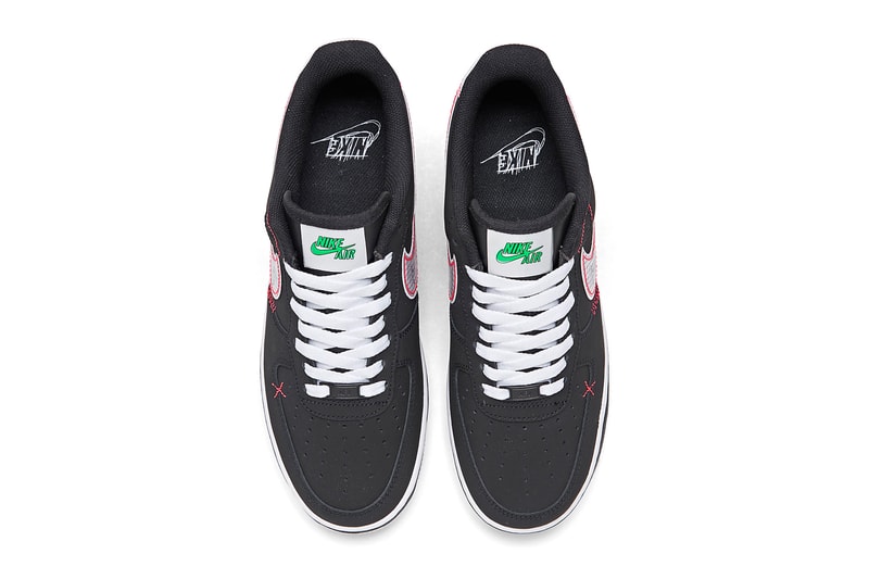 Nike Air Force 1 07 LV8 Black Bright Crimson green strike CU6646 001 footwear shoes sneakers kicks runners trainers basketball court swoosh spring summer 2020 collection