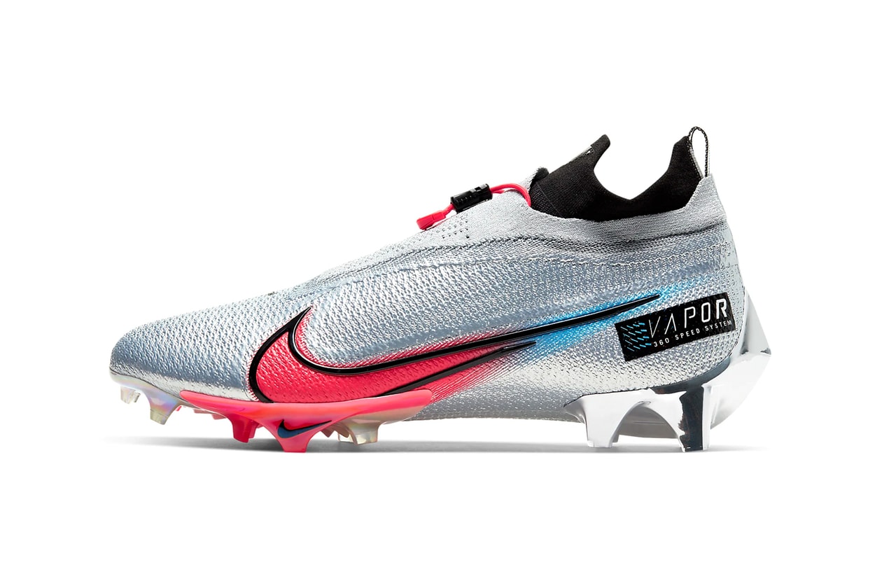 Nike Vapor Edge Pro Elite 360 Premium Football Cleat Release Info Date Buy Price Metallic Platinum Baltic Blue White Bright Crimson CD0085-001 Super Bowl LIV