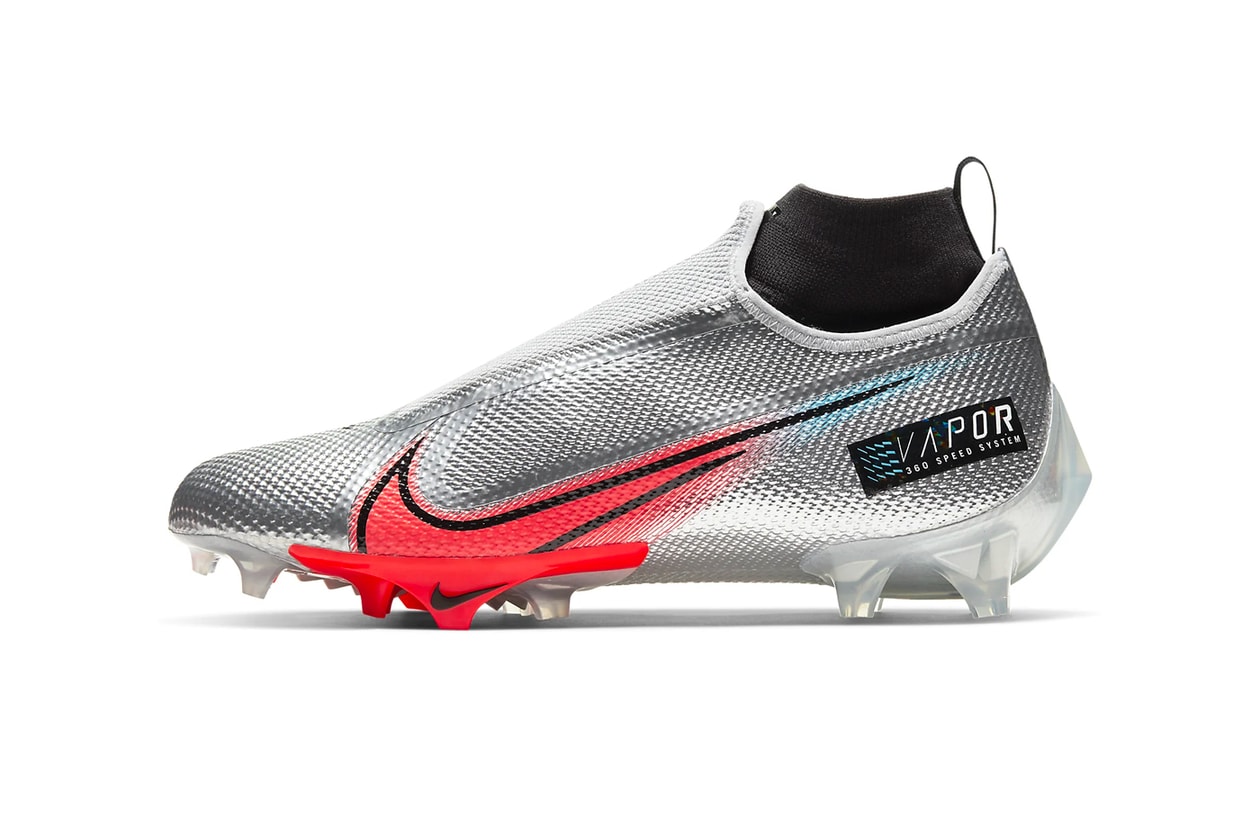 Nike Vapor Edge Pro Elite 360 Premium Football Cleat Release Info Date Buy Price Metallic Platinum Baltic Blue White Bright Crimson CD0085-001 Super Bowl LIV