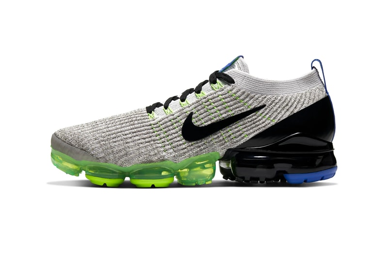 Nike Air Vapormax Flyknit 3 Vast Grey Black Dark Stucco Volt glossy sneakers shoes footwear runners mens kicks swoosh beaverton trainers fall winter 2020 collection AJ6900 010 sprite colors