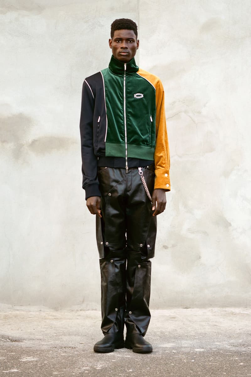 NOUNION Fall/Winter 2020 Collection Three Lookbook Coats Jackets Sweatshirts Pants Shirts Long Sleeves Corduroy Leather Asymmetrical Deconstructed Black White Red Green Blue