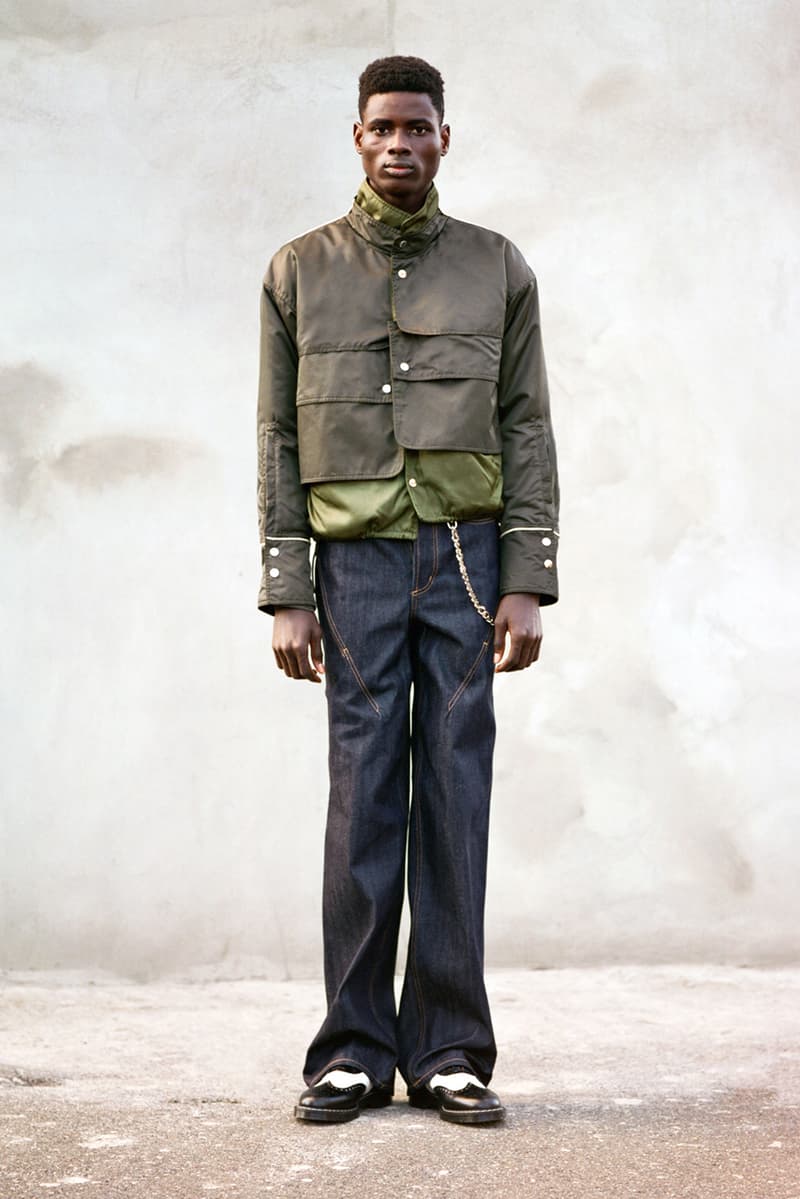 NOUNION Fall/Winter 2020 Collection Three Lookbook Coats Jackets Sweatshirts Pants Shirts Long Sleeves Corduroy Leather Asymmetrical Deconstructed Black White Red Green Blue