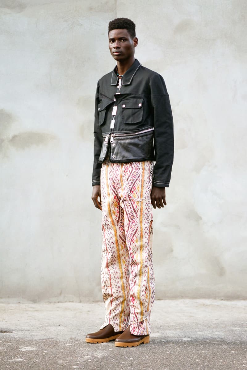 NOUNION Fall/Winter 2020 Collection Three Lookbook Coats Jackets Sweatshirts Pants Shirts Long Sleeves Corduroy Leather Asymmetrical Deconstructed Black White Red Green Blue