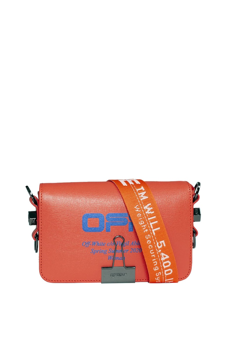 Off-White™ Coral Red Mini Flap Bag With Clip industrial belt strap leather shoulder tote ss20 spring summer 2020