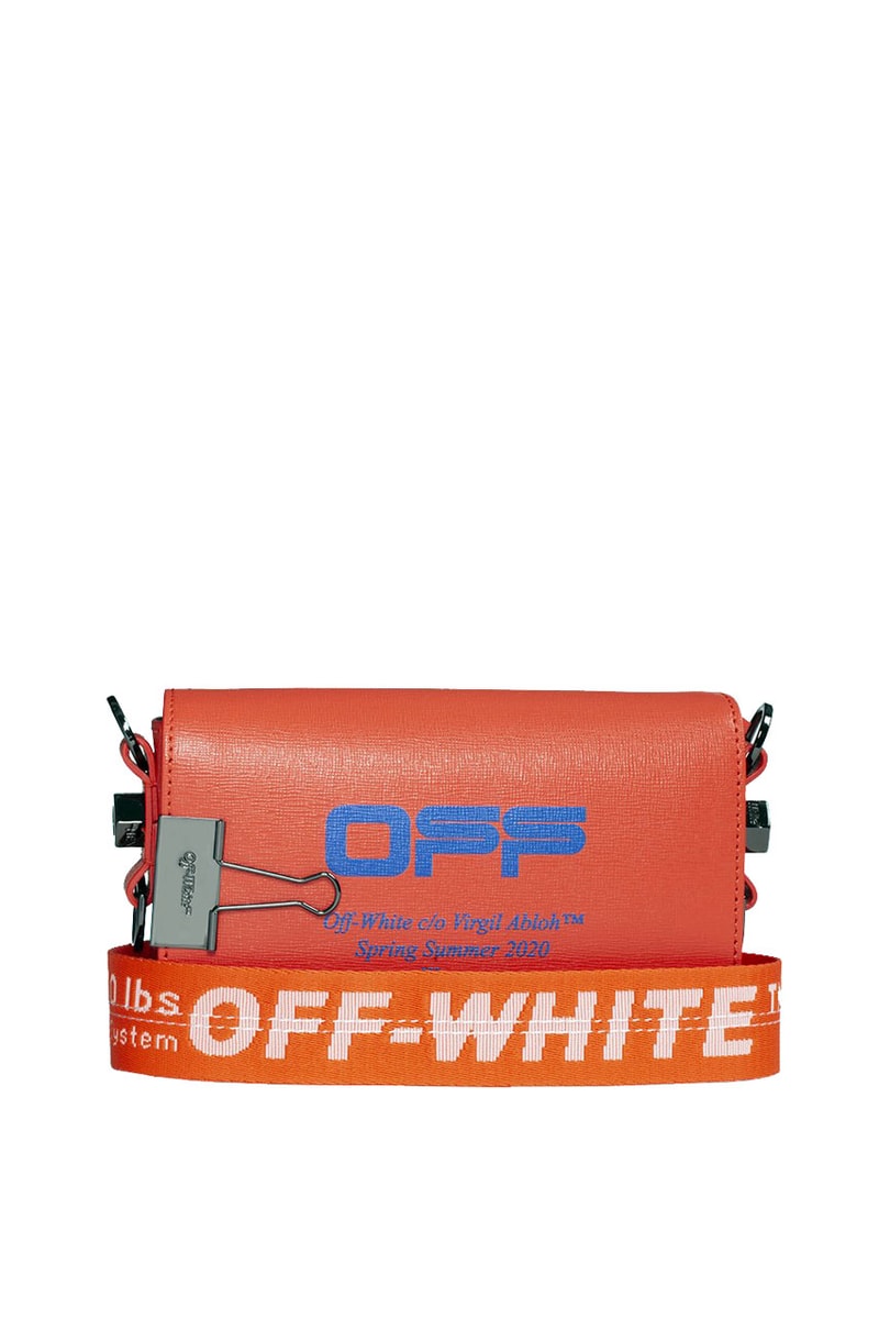 Off-White™ Coral Red Mini Flap Bag With Clip industrial belt strap leather shoulder tote ss20 spring summer 2020