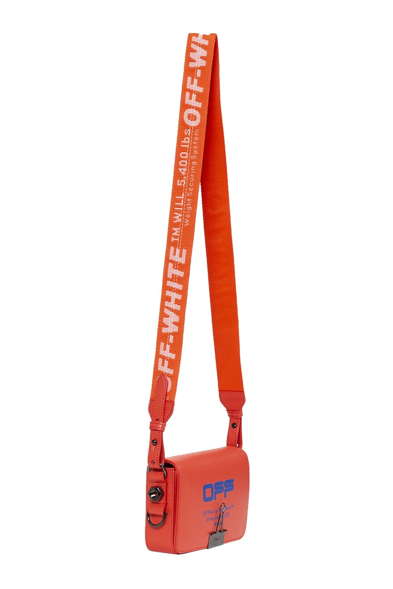 Off-White™ Coral Red Mini Flap Bag With Clip industrial belt strap leather shoulder tote ss20 spring summer 2020