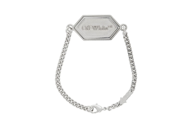 Off-White™ Silver Hexnut Nameplate Jewelry Release Information SSENSE Virgil Abloh Designer Cop Streetwear Bracelet Pendant Necklace Cuff Chains Links 