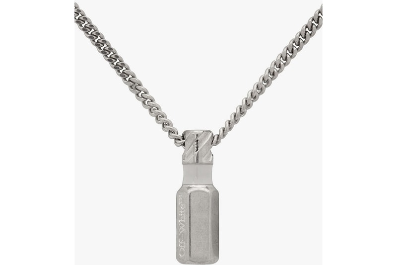 Off-White™ Silver Hexnut Nameplate Jewelry Release Information SSENSE Virgil Abloh Designer Cop Streetwear Bracelet Pendant Necklace Cuff Chains Links 