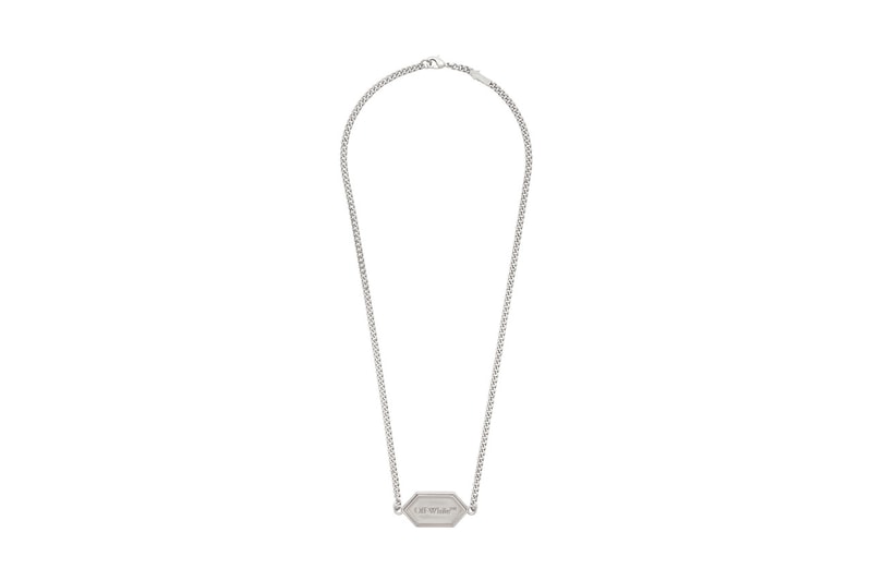 Off-White™ Silver Hexnut Nameplate Jewelry Release Information SSENSE Virgil Abloh Designer Cop Streetwear Bracelet Pendant Necklace Cuff Chains Links 