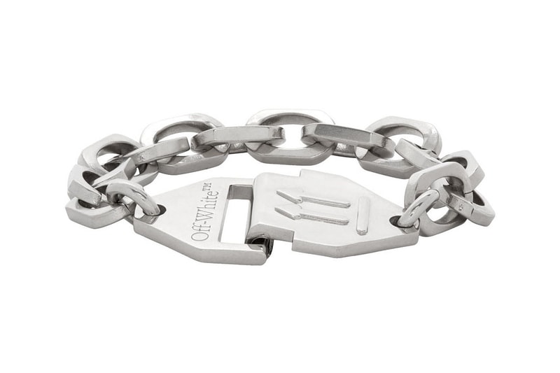 Off-White™ Silver Hexnut Nameplate Jewelry Release Information SSENSE Virgil Abloh Designer Cop Streetwear Bracelet Pendant Necklace Cuff Chains Links 