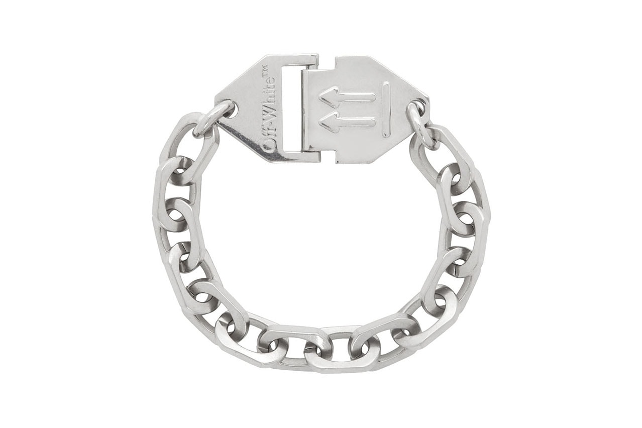 Off-White™ Silver Hexnut Nameplate Jewelry Release Information SSENSE Virgil Abloh Designer Cop Streetwear Bracelet Pendant Necklace Cuff Chains Links 