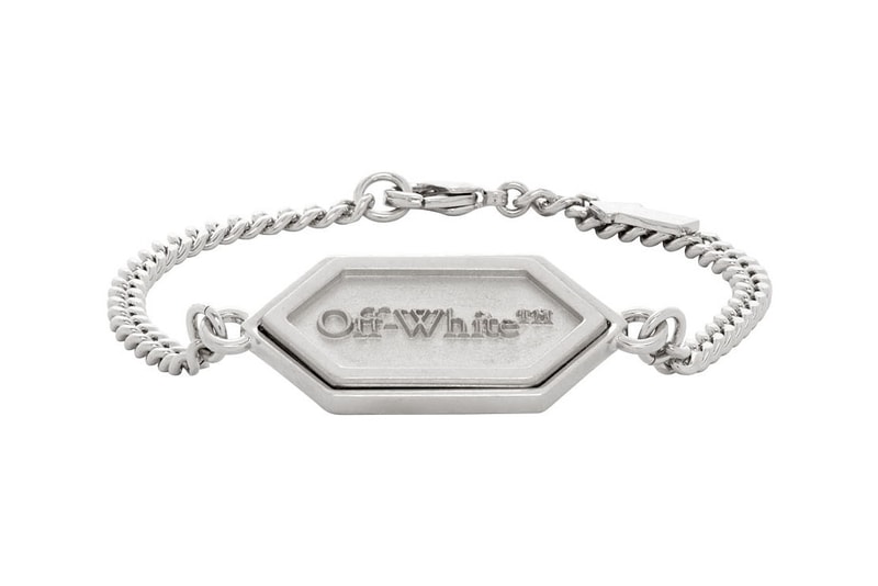 Off-White™ Silver Hexnut Nameplate Jewelry Release Information SSENSE Virgil Abloh Designer Cop Streetwear Bracelet Pendant Necklace Cuff Chains Links 