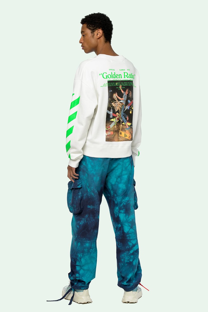 Off-White™ Pascal Painting Sweatshirt Release Information "Brilliant Green" Diagonal Printed Stripes The Golden Ratio Special Number Virgil Abloh Sweater Long Sleeve White Top Menswear Spring Summer 2020 SS20