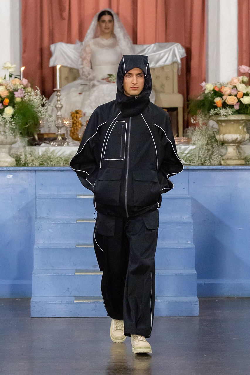 paria farzaneh lfwm fall winter 2020 london fashion week mens runway show collection gore tex converse thermore sustainable Iran traditional