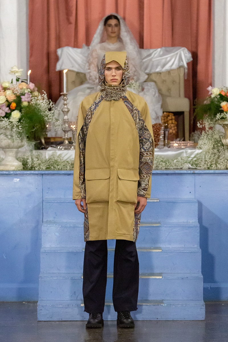 paria farzaneh lfwm fall winter 2020 london fashion week mens runway show collection gore tex converse thermore sustainable Iran traditional