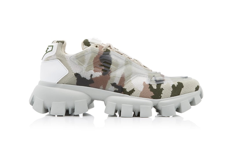 prada camo camouflage rubber knit sneakers multi colorway release made in italy lace up front
