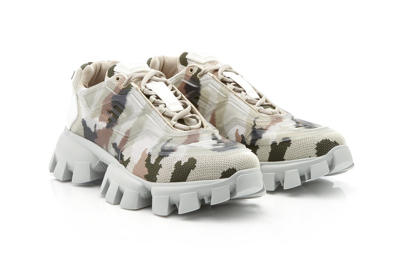 prada camo camouflage rubber knit sneakers multi colorway release made in italy lace up front