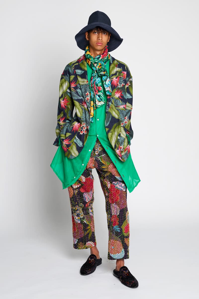 RANDT Spring Summer 2020 Lookbook Nepenthes New York City editorial floral navy Daisuke suzuki Japanese designer Koolknit Mesh Studio Jacket hand stitched Pima Poplin