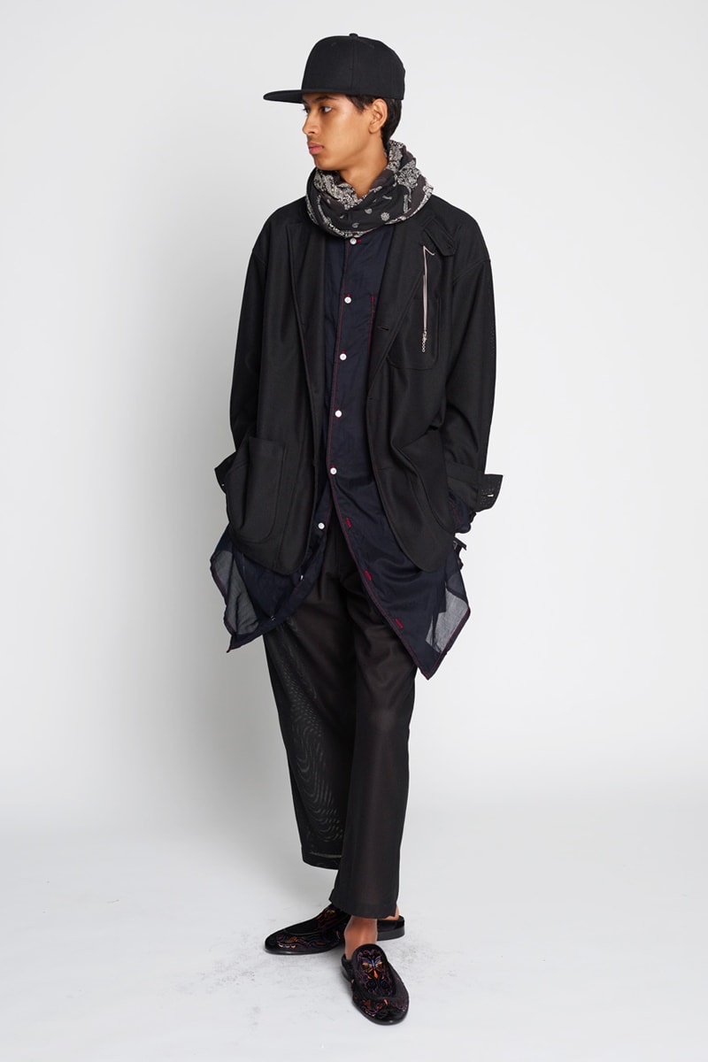 RANDT Spring Summer 2020 Lookbook Nepenthes New York City editorial floral navy Daisuke suzuki Japanese designer Koolknit Mesh Studio Jacket hand stitched Pima Poplin