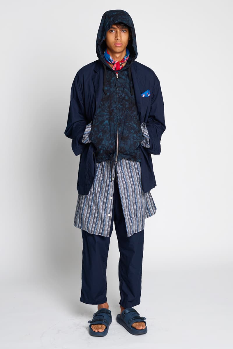 RANDT Spring Summer 2020 Lookbook Nepenthes New York City editorial floral navy Daisuke suzuki Japanese designer Koolknit Mesh Studio Jacket hand stitched Pima Poplin