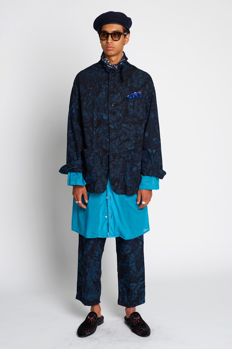 RANDT Spring Summer 2020 Lookbook Nepenthes New York City editorial floral navy Daisuke suzuki Japanese designer Koolknit Mesh Studio Jacket hand stitched Pima Poplin