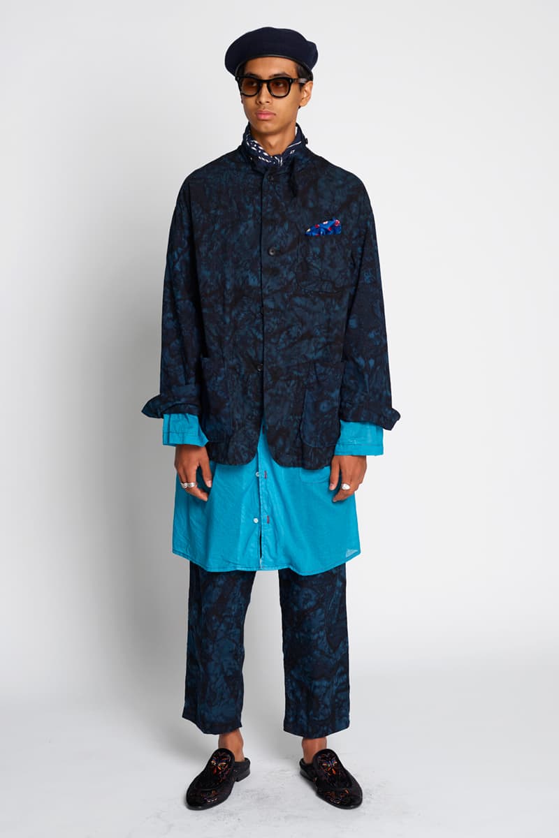 RANDT Spring Summer 2020 Lookbook Nepenthes New York City editorial floral navy Daisuke suzuki Japanese designer Koolknit Mesh Studio Jacket hand stitched Pima Poplin