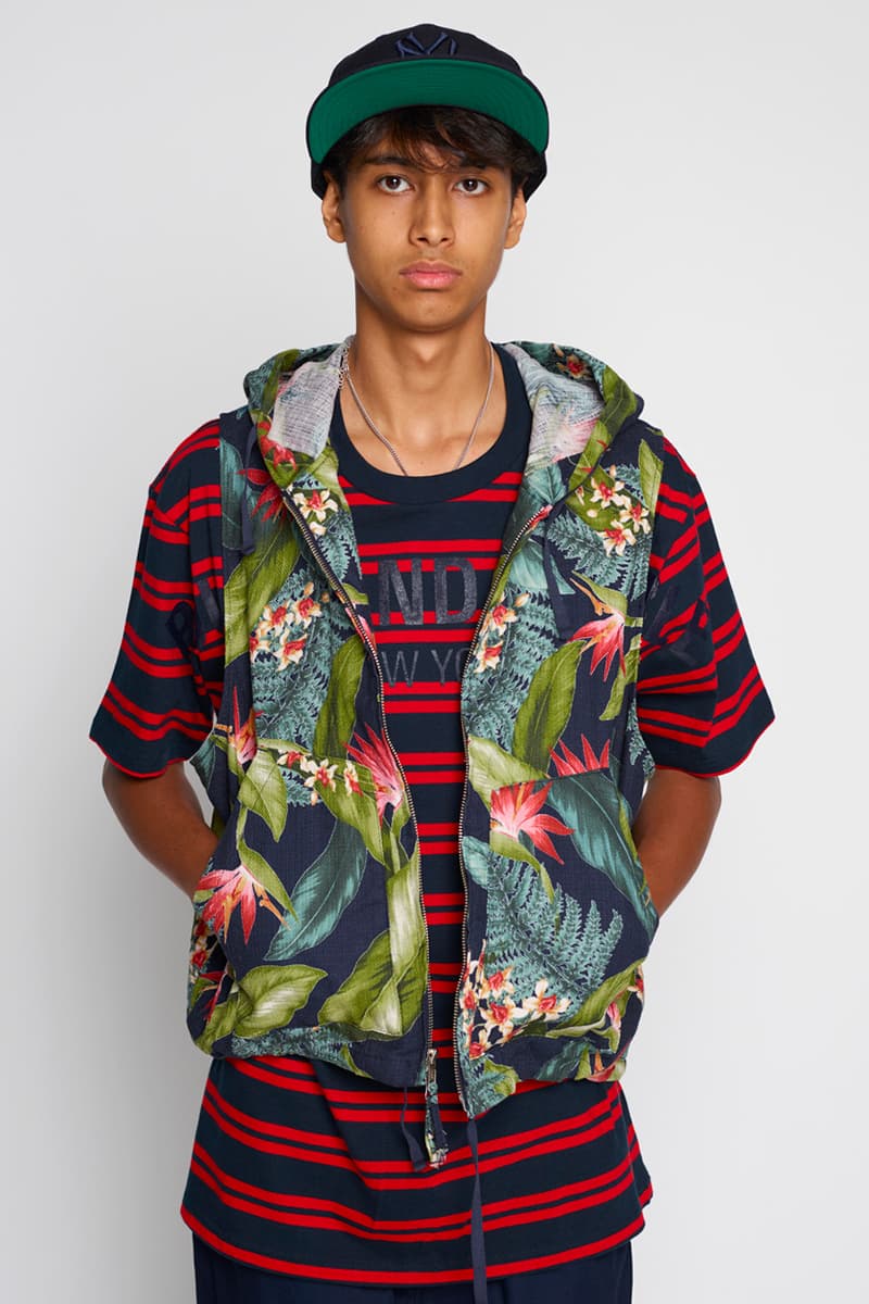 RANDT Spring Summer 2020 Lookbook Nepenthes New York City editorial floral navy Daisuke suzuki Japanese designer Koolknit Mesh Studio Jacket hand stitched Pima Poplin