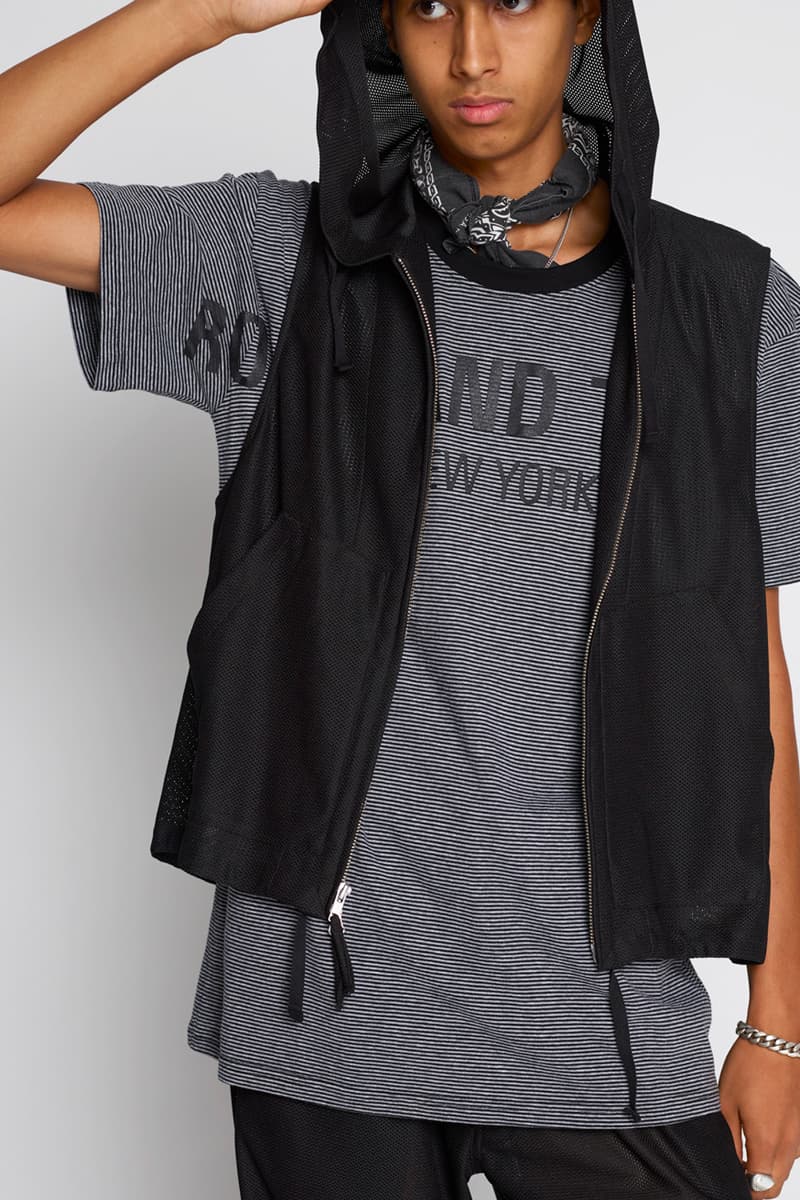 RANDT Spring Summer 2020 Lookbook Nepenthes New York City editorial floral navy Daisuke suzuki Japanese designer Koolknit Mesh Studio Jacket hand stitched Pima Poplin