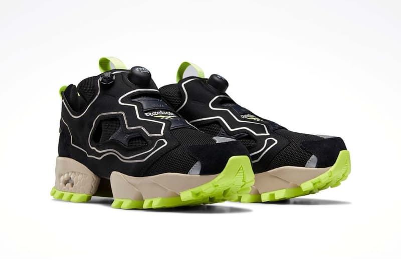 reebok instapump fury trail shroud nylon wrap cover suede upper release black true grey modern beige toxic yellow 