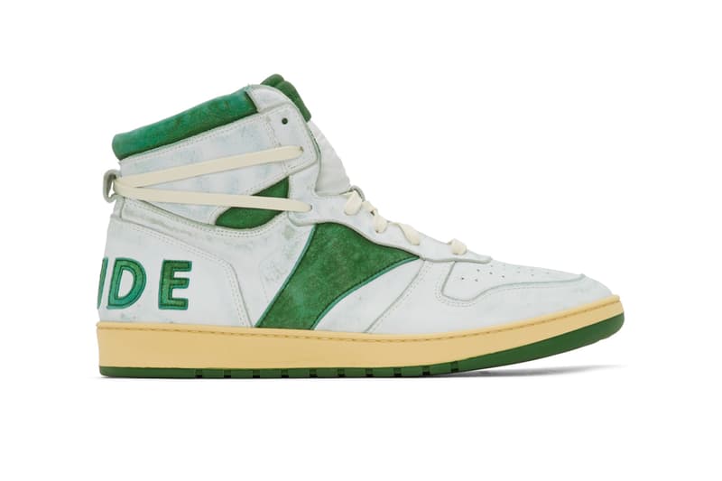 RHUDE Retro Bball Hi Sneakers White Green Grey Release Info Buy Price rhuigi villasenor