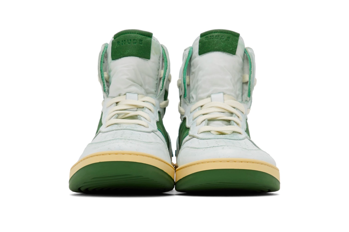 RHUDE Retro Bball Hi Sneakers White Green Grey Release Info Buy Price rhuigi villasenor