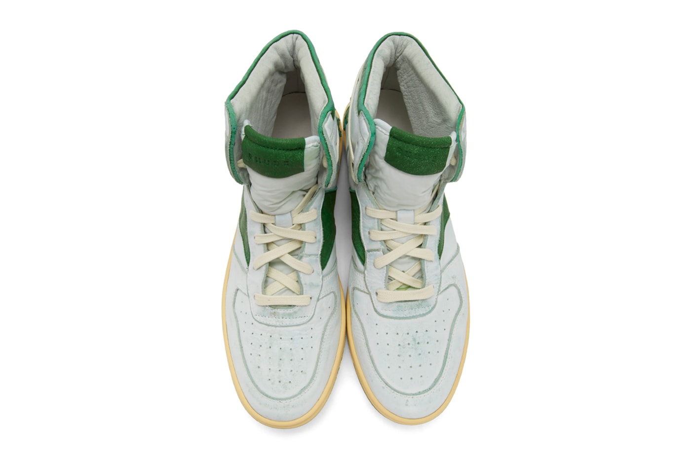 RHUDE Retro Bball Hi Sneakers White Green Grey Release Info Buy Price rhuigi villasenor
