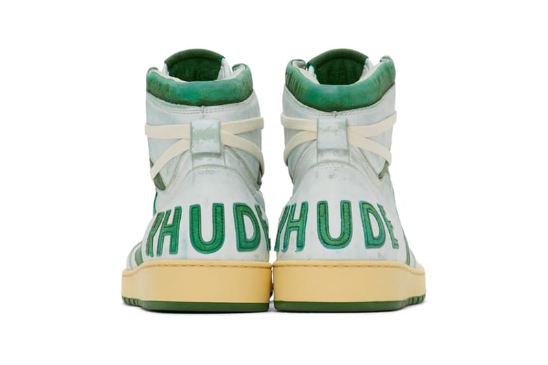 RHUDE Retro Bball Hi Sneakers White Green Grey Release Info Buy Price rhuigi villasenor