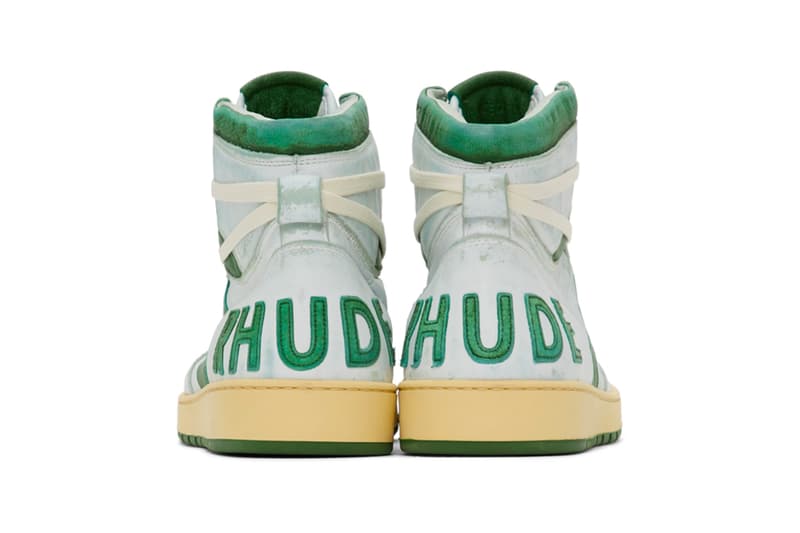 RHUDE Retro Bball Hi Sneakers White Green Grey Release Info Buy Price rhuigi villasenor