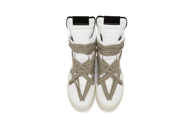 Rick Owens "Black/White" & "White" Geo Basket High-Top Sneakers "TECUATL" Paris Fashion Week Spring Summer 2020 SS20 Collection Runway Footwear Sneakerboot Release Information First Closer Look Drop SSENSE Cop Now Online Lord of Darkness Laces Military Utilitarian Goth