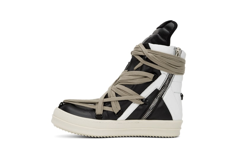 Rick Owens "Black/White" & "White" Geo Basket High-Top Sneakers "TECUATL" Paris Fashion Week Spring Summer 2020 SS20 Collection Runway Footwear Sneakerboot Release Information First Closer Look Drop SSENSE Cop Now Online Lord of Darkness Laces Military Utilitarian Goth