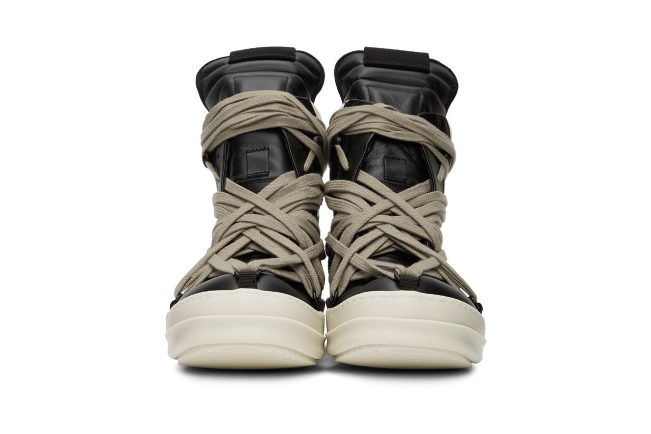 Rick Owens "Black/White" & "White" Geo Basket High-Top Sneakers "TECUATL" Paris Fashion Week Spring Summer 2020 SS20 Collection Runway Footwear Sneakerboot Release Information First Closer Look Drop SSENSE Cop Now Online Lord of Darkness Laces Military Utilitarian Goth