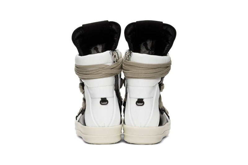 Rick Owens "Black/White" & "White" Geo Basket High-Top Sneakers "TECUATL" Paris Fashion Week Spring Summer 2020 SS20 Collection Runway Footwear Sneakerboot Release Information First Closer Look Drop SSENSE Cop Now Online Lord of Darkness Laces Military Utilitarian Goth