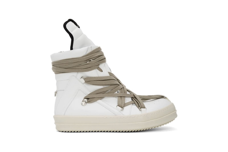Rick Owens "Black/White" & "White" Geo Basket High-Top Sneakers "TECUATL" Paris Fashion Week Spring Summer 2020 SS20 Collection Runway Footwear Sneakerboot Release Information First Closer Look Drop SSENSE Cop Now Online Lord of Darkness Laces Military Utilitarian Goth