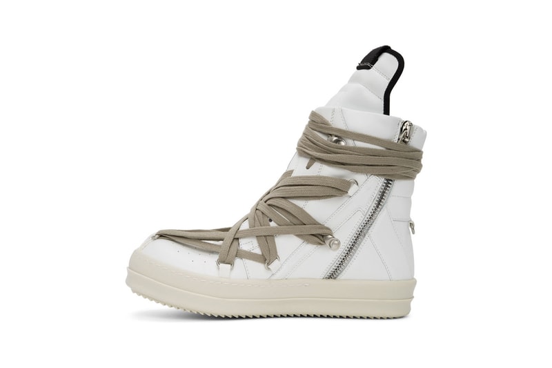 Rick Owens "Black/White" & "White" Geo Basket High-Top Sneakers "TECUATL" Paris Fashion Week Spring Summer 2020 SS20 Collection Runway Footwear Sneakerboot Release Information First Closer Look Drop SSENSE Cop Now Online Lord of Darkness Laces Military Utilitarian Goth