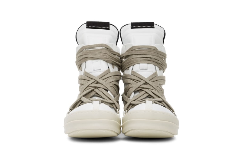 Rick Owens "Black/White" & "White" Geo Basket High-Top Sneakers "TECUATL" Paris Fashion Week Spring Summer 2020 SS20 Collection Runway Footwear Sneakerboot Release Information First Closer Look Drop SSENSE Cop Now Online Lord of Darkness Laces Military Utilitarian Goth