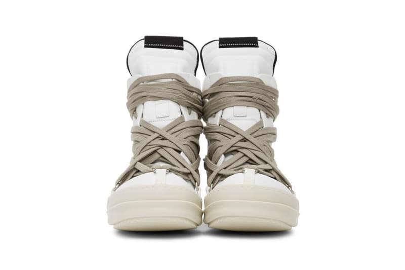 Rick Owens "Black/White" & "White" Geo Basket High-Top Sneakers "TECUATL" Paris Fashion Week Spring Summer 2020 SS20 Collection Runway Footwear Sneakerboot Release Information First Closer Look Drop SSENSE Cop Now Online Lord of Darkness Laces Military Utilitarian Goth