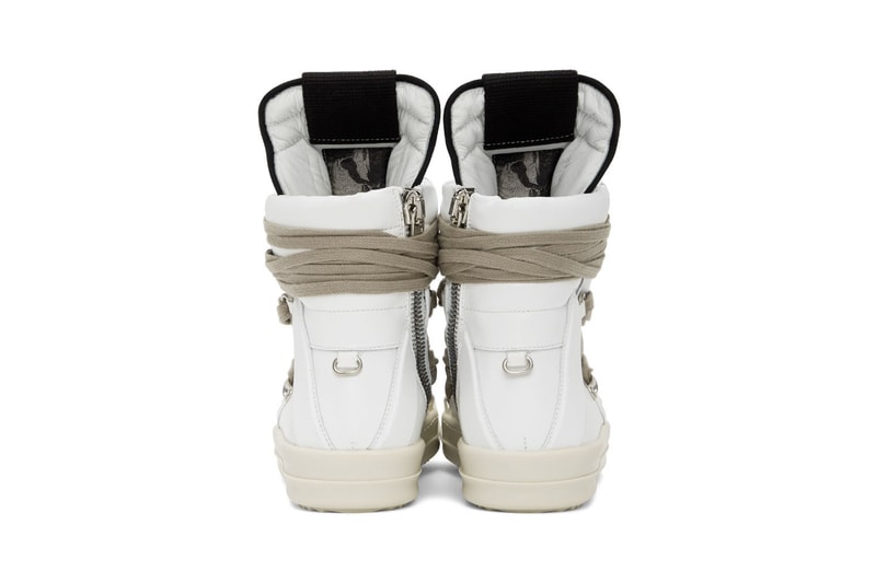 Rick Owens "Black/White" & "White" Geo Basket High-Top Sneakers "TECUATL" Paris Fashion Week Spring Summer 2020 SS20 Collection Runway Footwear Sneakerboot Release Information First Closer Look Drop SSENSE Cop Now Online Lord of Darkness Laces Military Utilitarian Goth