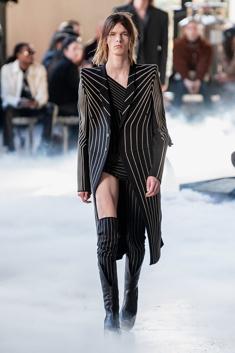 Rick Owens "PERFORMA" Paris Fashion Week Men's Fall/Winter 2020 Runway Show Closer Look Editorial Lord of Darkness Asymmetrical Collection Menswear Gender Fluid Neutral Leather PVC Mohair Tailoring Biker