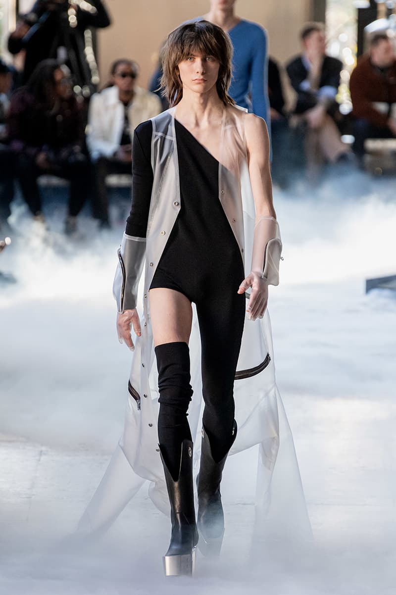 Rick Owens "PERFORMA" Paris Fashion Week Men's Fall/Winter 2020 Runway Show Closer Look Editorial Lord of Darkness Asymmetrical Collection Menswear Gender Fluid Neutral Leather PVC Mohair Tailoring Biker