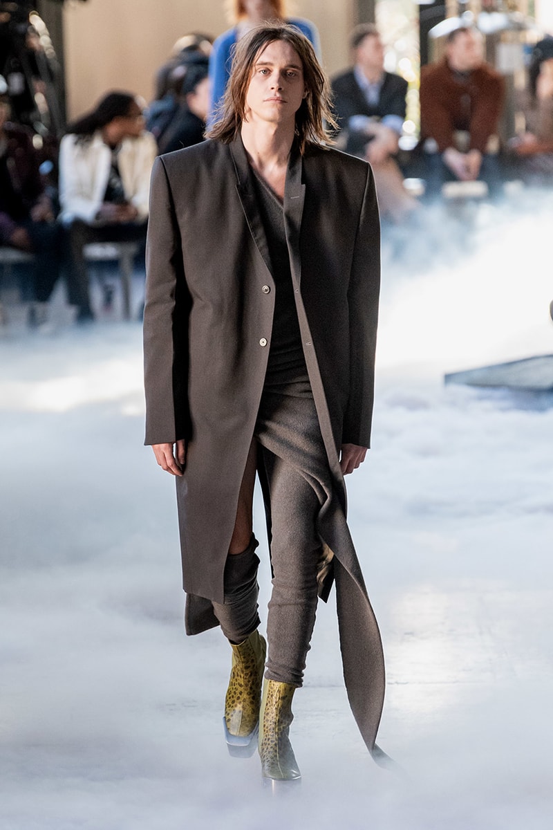 Rick Owens "PERFORMA" Paris Fashion Week Men's Fall/Winter 2020 Runway Show Closer Look Editorial Lord of Darkness Asymmetrical Collection Menswear Gender Fluid Neutral Leather PVC Mohair Tailoring Biker