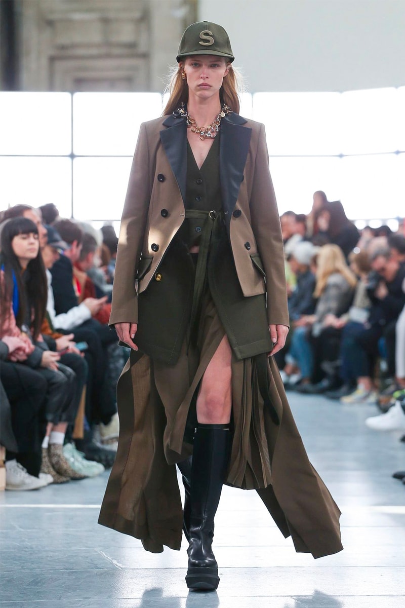 sacai Paris Fashion Week Fall Winter Runway Nike Pegasus Vaporfly pfw co ed chitose abe deconstruction military outerwear japanese designer layer styles leopard olive asymmetrical 